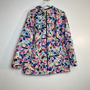 Susan Graver Women Rain Jacket L Reversible Water Resistant Anorak Floral Paint